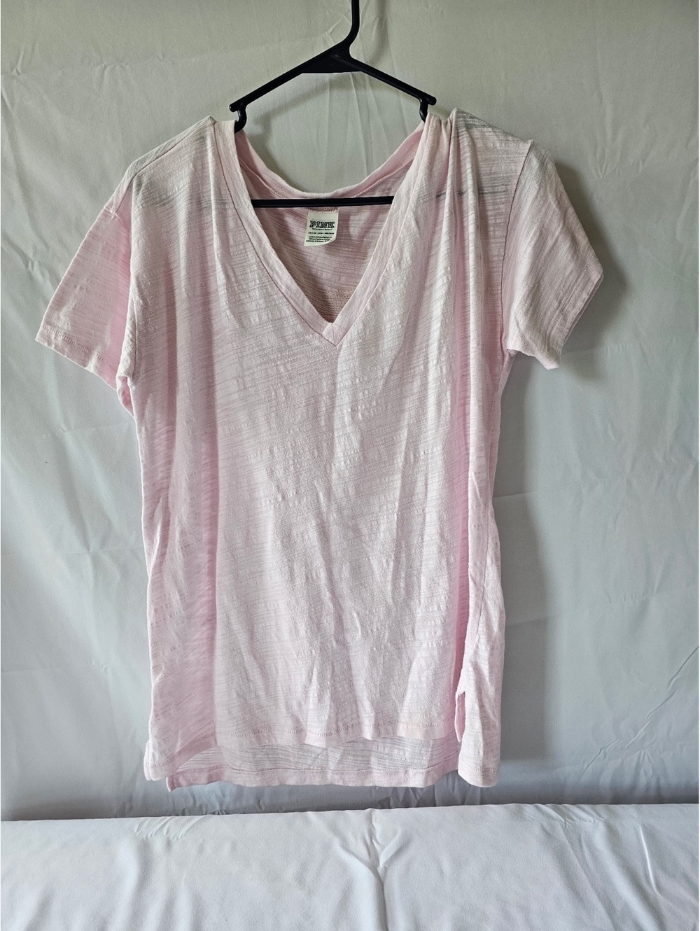 Pink Victoria's Secret Light Pink V-Neck T-Shirt with Sequin Dog Design XS